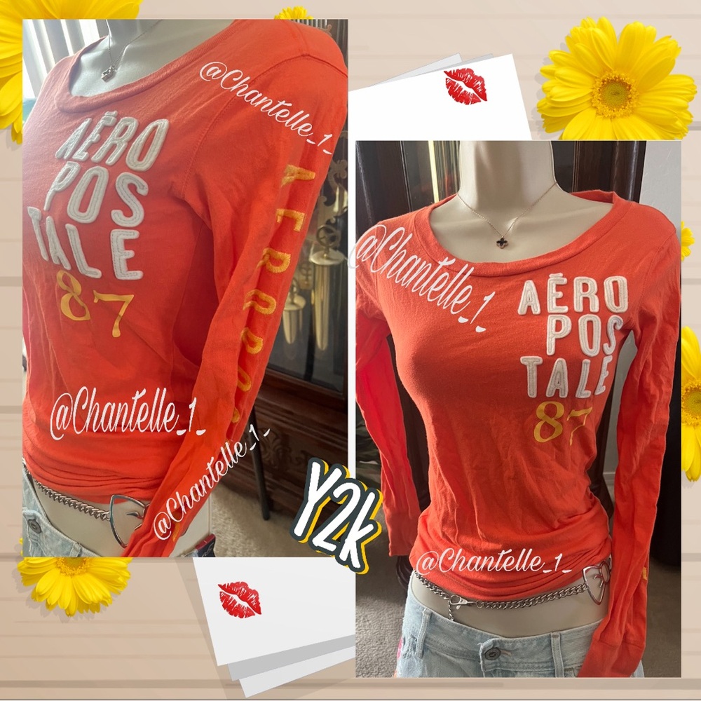 Y2K Aeropostale embroidery logo graphic tee long sleeve